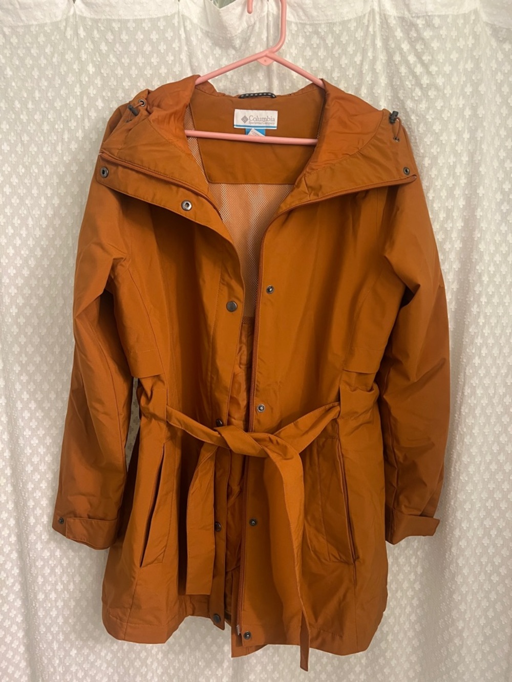 Columbia Women's Orange Hooded Trench Rain Jacket